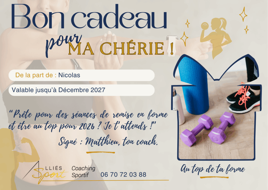 Coach APA guidant une séance à domicile après un bon cadeau offert à Cubzac.