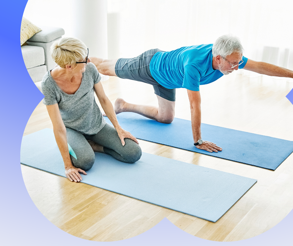 Exercice de renforcement doux pour seniors à domicile à Fronsac, séance en couple, à deux